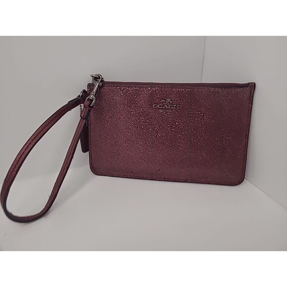 Coach Metallic Cherry Glitter Small Wristlet F64585 Wallet Horses Logo Clutch - Picture 5 of 10